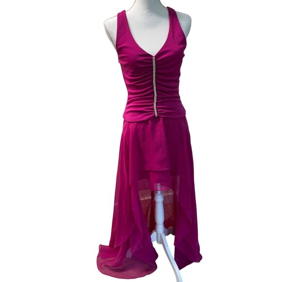 Blondie Nites by Linda Bernell Womens Rhinestone Hi Low Halter Dress Pink Size 7 - Picture 2 of 5